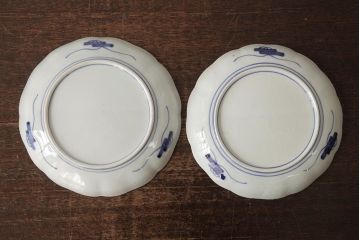 アンティーク雑貨　古民具・骨董　明治期　伊万里焼　色絵七寸皿2枚セット(和食器、中皿)(R-042466)