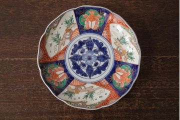 アンティーク雑貨　古民具・骨董　明治期　伊万里焼　色絵七寸皿2枚セット(和食器、中皿)(R-042466)