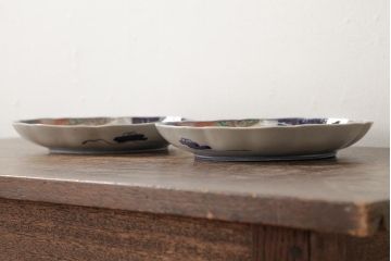 アンティーク雑貨　古民具・骨董　明治期　伊万里焼　色絵七寸皿2枚セット(和食器、中皿)(R-042467)