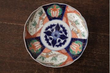 アンティーク雑貨　古民具・骨董　明治期　伊万里焼　色絵七寸皿2枚セット(和食器、中皿)(R-042467)