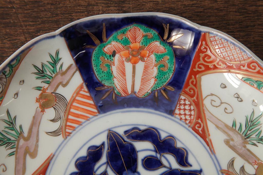 アンティーク雑貨　古民具・骨董　明治期　伊万里焼　色絵七寸皿2枚セット(和食器、中皿)(R-042467)