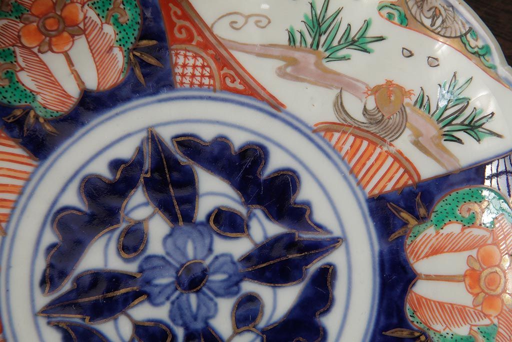 アンティーク雑貨　古民具・骨董　明治期　伊万里焼　色絵七寸皿2枚セット(和食器、中皿)(R-042467)