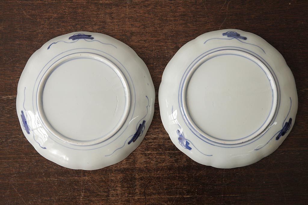 アンティーク雑貨　古民具・骨董　明治期　伊万里焼　色絵七寸皿2枚セット(和食器、中皿)(R-042467)