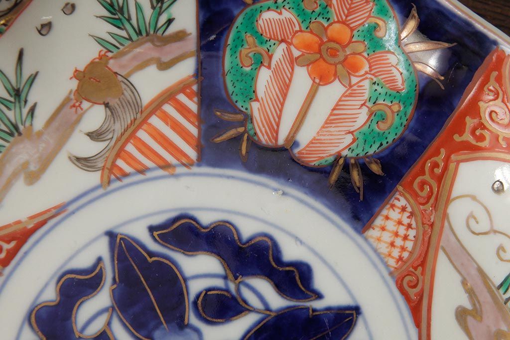 アンティーク雑貨　古民具・骨董　明治期　伊万里焼　色絵七寸皿2枚セット(和食器、中皿)(R-042467)