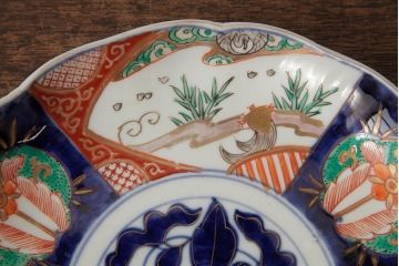 アンティーク雑貨　古民具・骨董　明治期　伊万里焼　色絵七寸皿2枚セット(和食器、中皿)(R-042467)