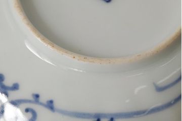 アンティーク雑貨　古民具・骨董　江戸期　古伊万里　山水図染付変形皿3枚セット(和食器)(R-042468)