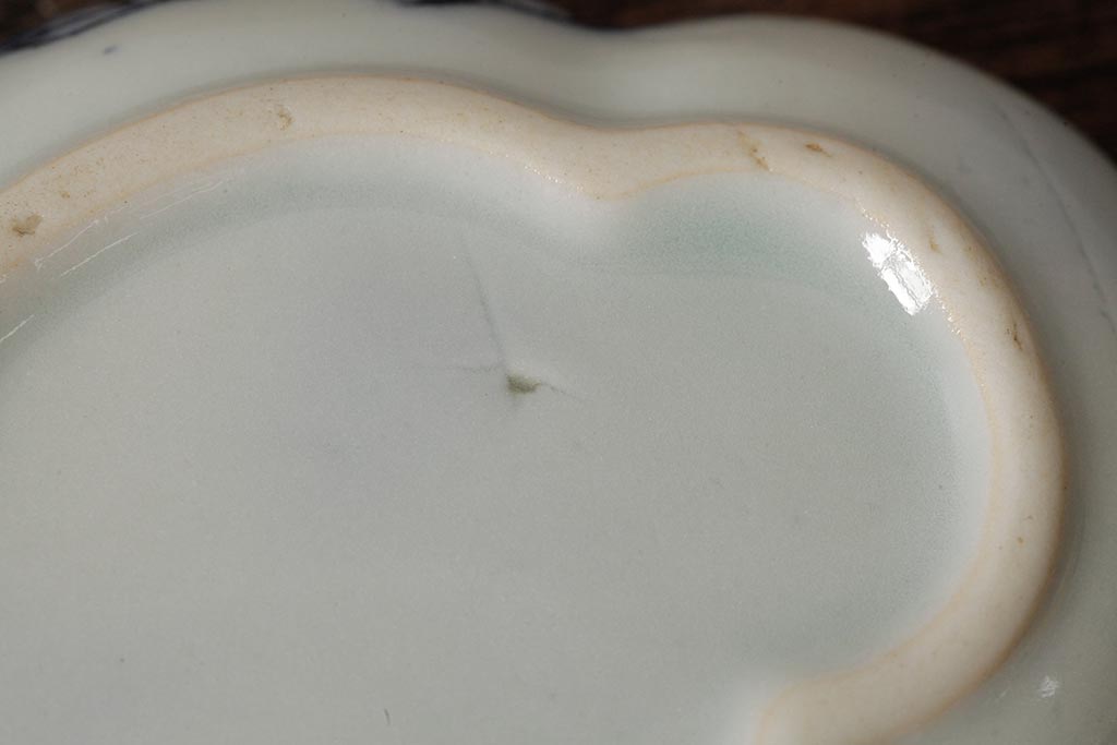 アンティーク雑貨　江戸期　古伊万里　染付花文小皿5枚セット(変形皿、和食器)(R-042475)