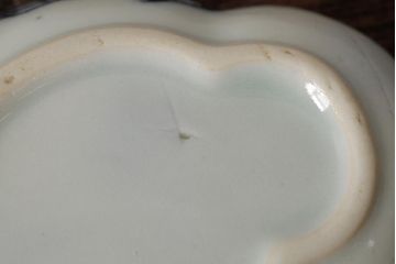 アンティーク雑貨　江戸期　古伊万里　染付花文小皿5枚セット(変形皿、和食器)(R-042475)