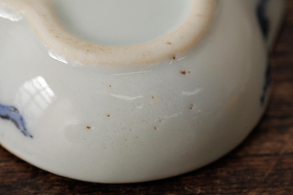 アンティーク雑貨　江戸期　古伊万里　染付花文小皿5枚セット(変形皿、和食器)(R-042475)