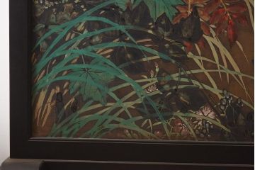 アンティーク家具　在銘　秋草　鷹　豪華な印象を与える衝立(つい立て)(R-042478)