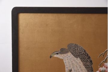 アンティーク家具　在銘　秋草　鷹　豪華な印象を与える衝立(つい立て)(R-042478)