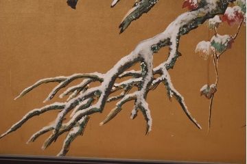 アンティーク家具　在銘　秋草　鷹　豪華な印象を与える衝立(つい立て)(R-042478)