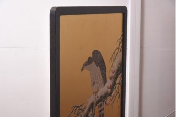 アンティーク家具　在銘　秋草　鷹　豪華な印象を与える衝立(つい立て)(R-042478)
