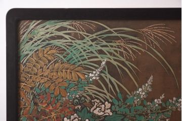 アンティーク家具　在銘　秋草　鷹　豪華な印象を与える衝立(つい立て)(R-042478)