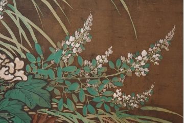 アンティーク家具　在銘　秋草　鷹　豪華な印象を与える衝立(つい立て)(R-042478)
