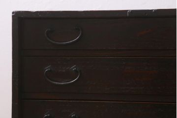 アンティーク家具　古民具・骨董　江戸明治期　片開き戸付き!木の質感が味わい深い小タンス(引き出し、時代箪笥、整理タンス)(R-042486)