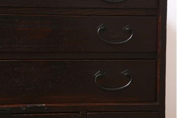 アンティーク家具　古民具・骨董　江戸明治期　片開き戸付き!木の質感が味わい深い小タンス(引き出し、時代箪笥、整理タンス)(R-042486)