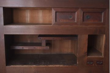 【簡易リペア限定品】アンティーク建具　和製アンティーク　飾り棚付き!　四尺水屋箪笥(4尺、和タンス)(R-042492)