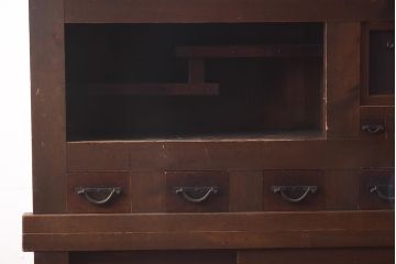 【簡易リペア限定品】アンティーク建具　和製アンティーク　飾り棚付き!　四尺水屋箪笥(4尺、和タンス)(R-042492)