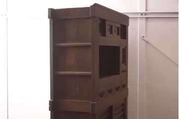 アンティーク家具　和製アンティーク　飾り棚付き!　四尺水屋箪笥(4尺、和タンス)(R-042492)