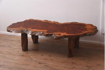 ビンテージ家具　民芸家具　花梨(カリン)材　木の味わいが豊かな座卓(ローテーブル)(R-042494)