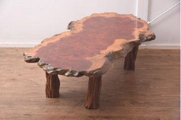 ビンテージ家具　民芸家具　花梨(カリン)材　木の味わいが豊かな座卓(ローテーブル)(R-042494)