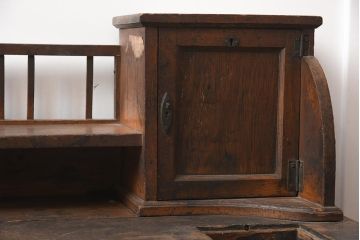 アンティーク家具　昭和初期　栓材　収納棚付き帳場机(簿記机、在宅ワーク、在宅用ライティングビューロー、両袖机、在宅ワーク、在宅用デスク)(R-042497)