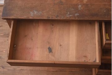 レトロ家具　昭和中期　ナラ材　昔懐かしい片袖デスク(片袖机、在宅ワーク、在宅用ワークデスク)(R-042498)