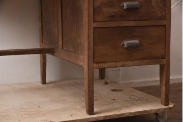 レトロ家具　昭和中期　ナラ材　昔懐かしい片袖デスク(片袖机、在宅ワーク、在宅用ワークデスク)(R-042498)