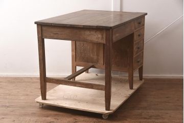 レトロ家具　昭和中期　ナラ材　昔懐かしい片袖デスク(片袖机、在宅ワーク、在宅用ワークデスク)(R-042498)