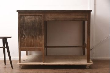 レトロ家具　昭和中期　ナラ材　昔懐かしい片袖デスク(片袖机、在宅ワーク、在宅用ワークデスク)(R-042498)