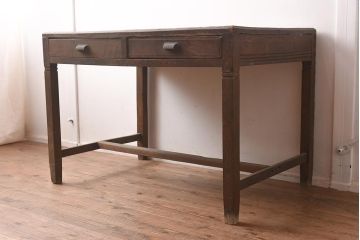 アンティーク家具　昭和レトロ　栗材製の大振りな平机(ワークデスク、在宅ワーク、在宅用)(R-042505)