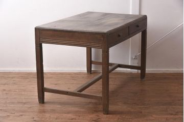 アンティーク家具　昭和レトロ　栗材製の大振りな平机(ワークデスク、在宅ワーク、在宅用)(R-042505)