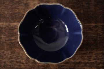 アンティーク雑貨　江戸期　古伊万里　瑠璃金彩花文蕎麦猪口2個セット(向付、和食器)(R-042522)