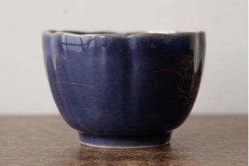アンティーク雑貨　江戸期　古伊万里　瑠璃金彩花文蕎麦猪口2個セット(向付、和食器)(R-042522)
