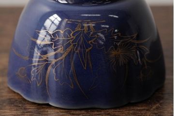 アンティーク雑貨　江戸期　古伊万里　瑠璃金彩花文蕎麦猪口2個セット(向付、和食器)(R-042522)