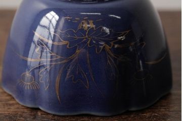 アンティーク雑貨　江戸期　古伊万里　瑠璃金彩花文蕎麦猪口2個セット(向付、和食器)(R-042522)
