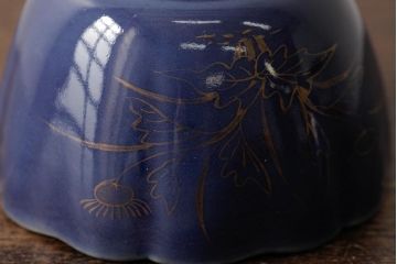 アンティーク雑貨　江戸期　古伊万里　瑠璃金彩花文蕎麦猪口2個セット(向付、和食器)(R-042522)