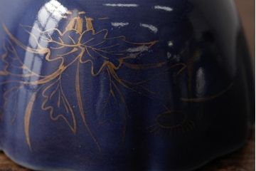 アンティーク雑貨　江戸期　古伊万里　瑠璃金彩花文蕎麦猪口2個セット(向付、和食器)(R-042522)