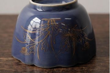 アンティーク雑貨　江戸期　古伊万里　瑠璃金彩花文蕎麦猪口2個セット(向付、和食器)(R-042524)