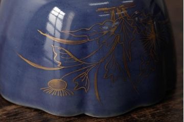 アンティーク雑貨　江戸期　古伊万里　瑠璃金彩花文蕎麦猪口2個セット(向付、和食器)(R-042524)