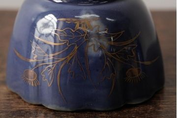 アンティーク雑貨　江戸期　古伊万里　瑠璃金彩花文蕎麦猪口2個セット(向付、和食器)(R-042524)