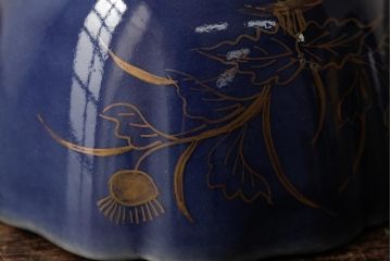 アンティーク雑貨　江戸期　古伊万里　瑠璃金彩花文蕎麦猪口2個セット(向付、和食器)(R-042525)