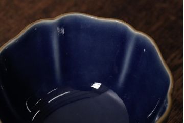 アンティーク雑貨　江戸期　古伊万里　瑠璃金彩花文蕎麦猪口2個セット(向付、和食器)(R-042526)