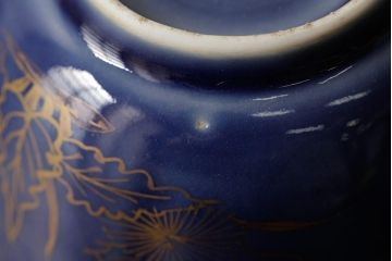 アンティーク雑貨　江戸期　古伊万里　瑠璃金彩花文蕎麦猪口2個セット(向付、和食器)(R-042526)