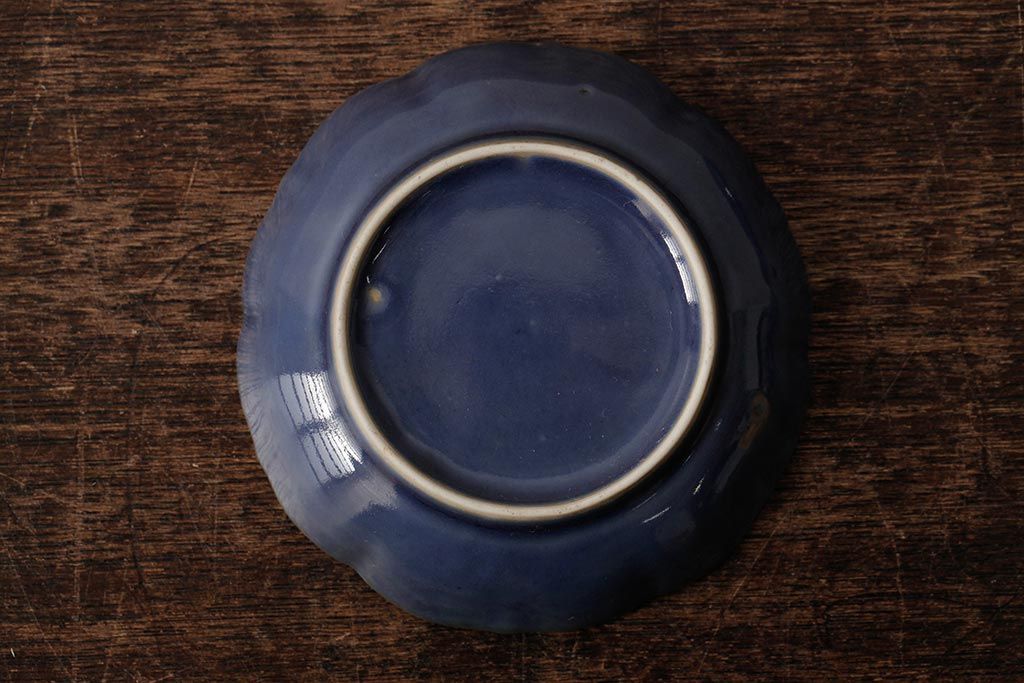 アンティーク雑貨　江戸期　古伊万里　瑠璃金彩花文小皿4枚セット(変形皿、和食器)(R-042531)