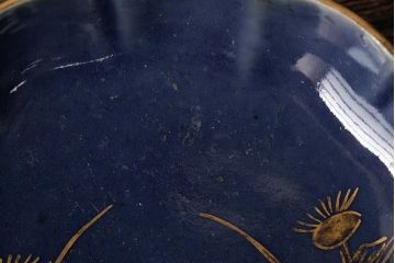 アンティーク雑貨　江戸期　古伊万里　瑠璃金彩花文小皿4枚セット(変形皿、和食器)(R-042531)
