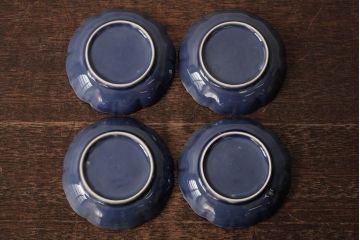 アンティーク雑貨　江戸期　古伊万里　瑠璃金彩花文小皿4枚セット(変形皿、和食器)(R-042531)