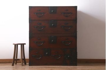 アンティーク家具　和製アンティーク　明治大正期　使いこまれた味わいが魅力の二本松箪笥(重ね箪笥、引き出し、衣装箪笥)(R-042536)