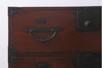 アンティーク家具　和製アンティーク　明治大正期　使いこまれた味わいが魅力の二本松箪笥(重ね箪笥、引き出し、衣装箪笥)(R-042536)